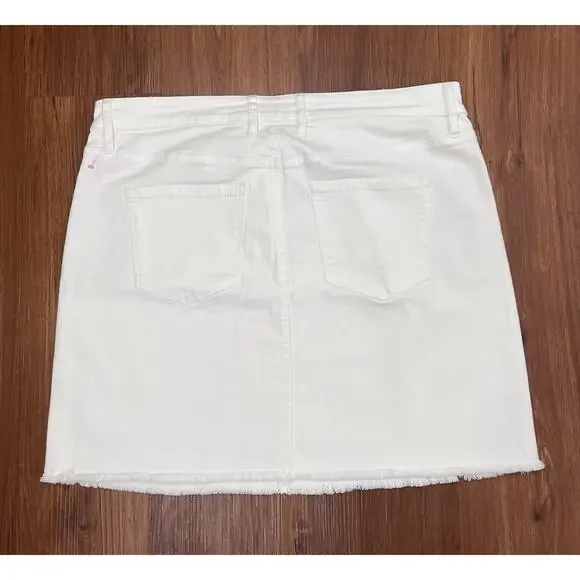 Tommy Bahama White Denim Skirt Raw Hem Stretch Casual Summer Size 14 - Picture 4 of 10
